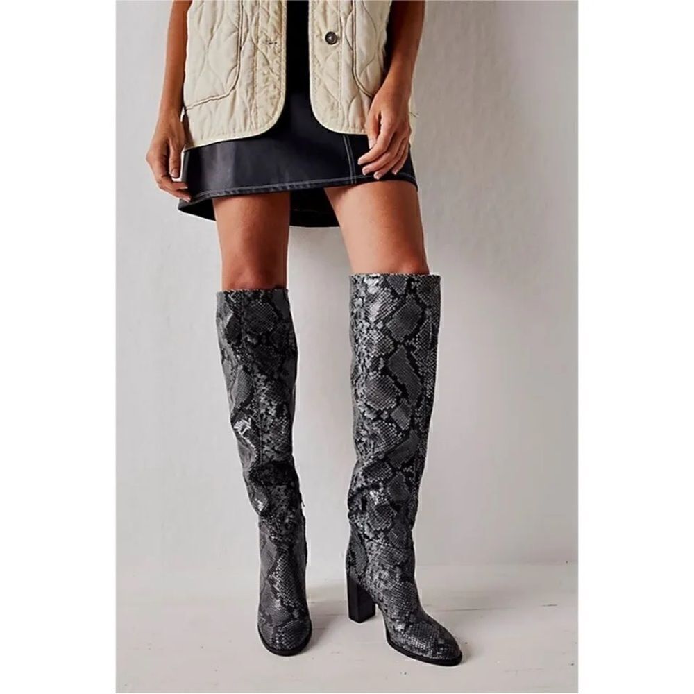 Free People Dakota Over The Knee Boots Snake Print